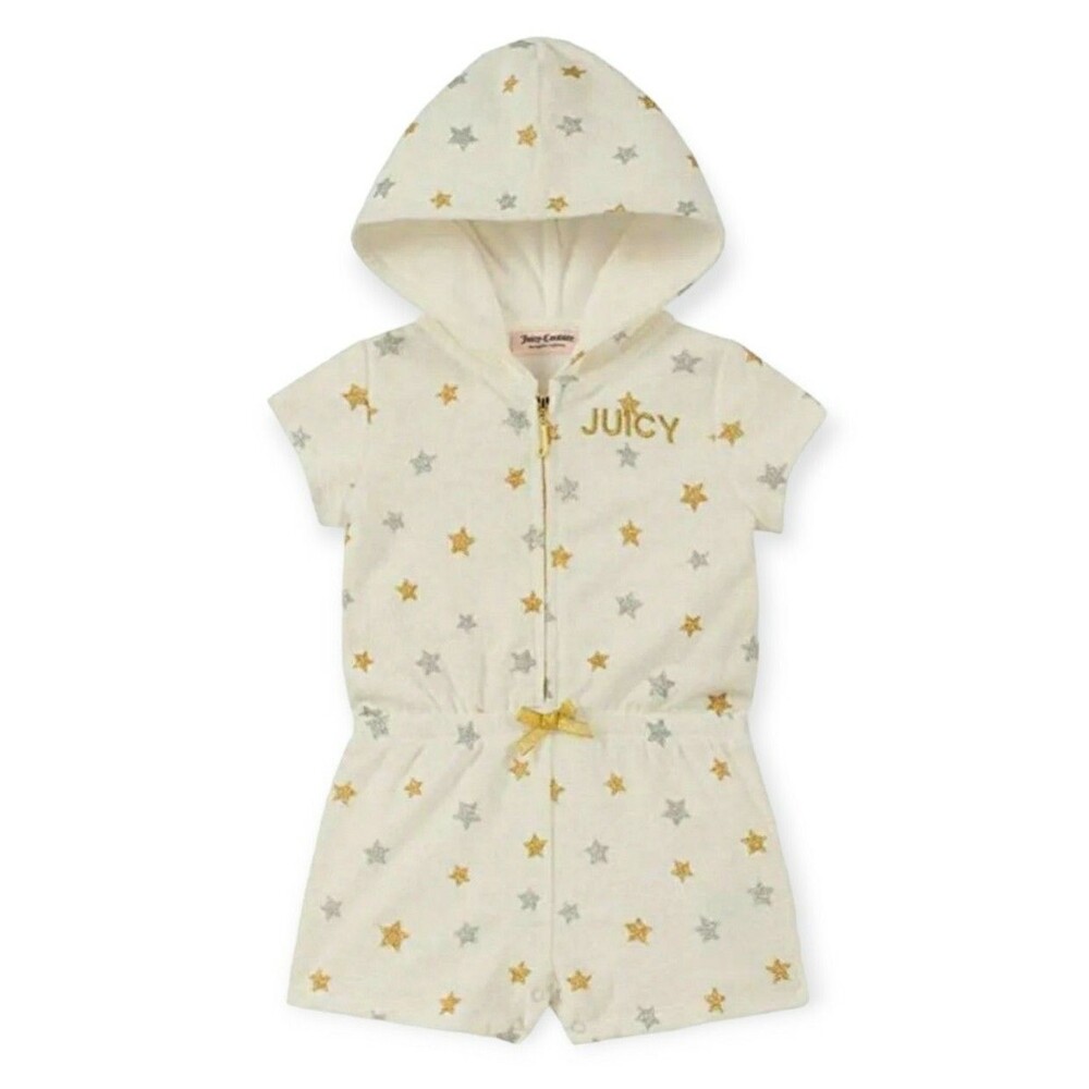 Juicy Couture Girls Hooded Romper Size 6 White With Stars New With Tags Terry